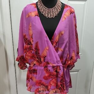 Sofia by Sofia Vergara Purple and Red Leaf Print Blouse